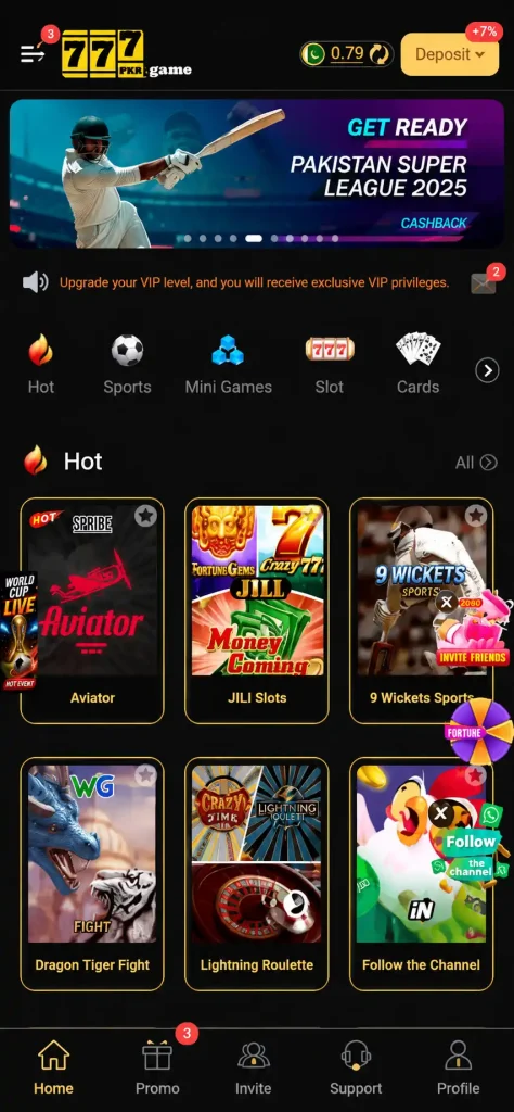 PKR777  Main dashboard